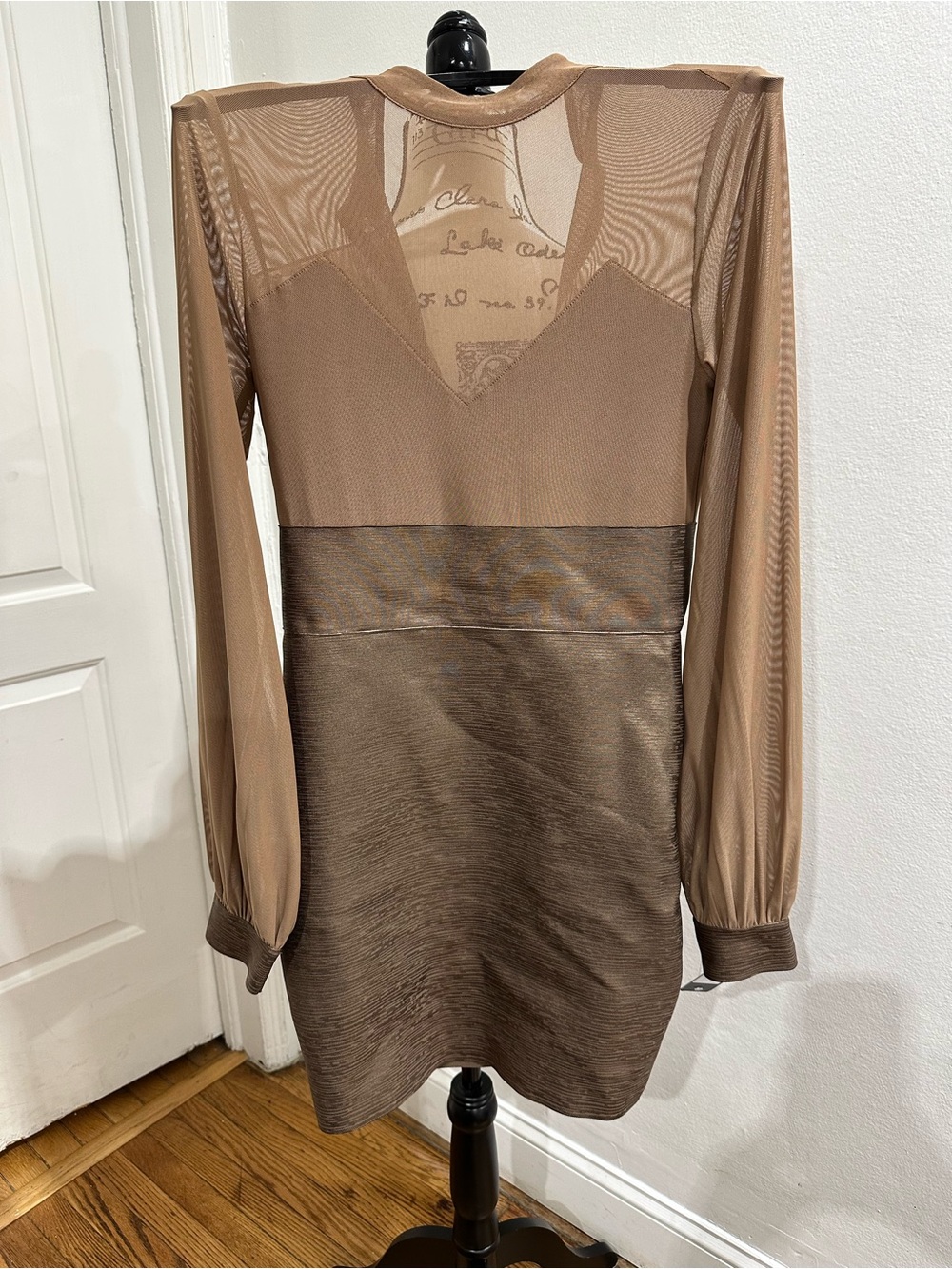 bebe Two-Tone Taupe and Dark Taupe Long Sleeve Shift Dress